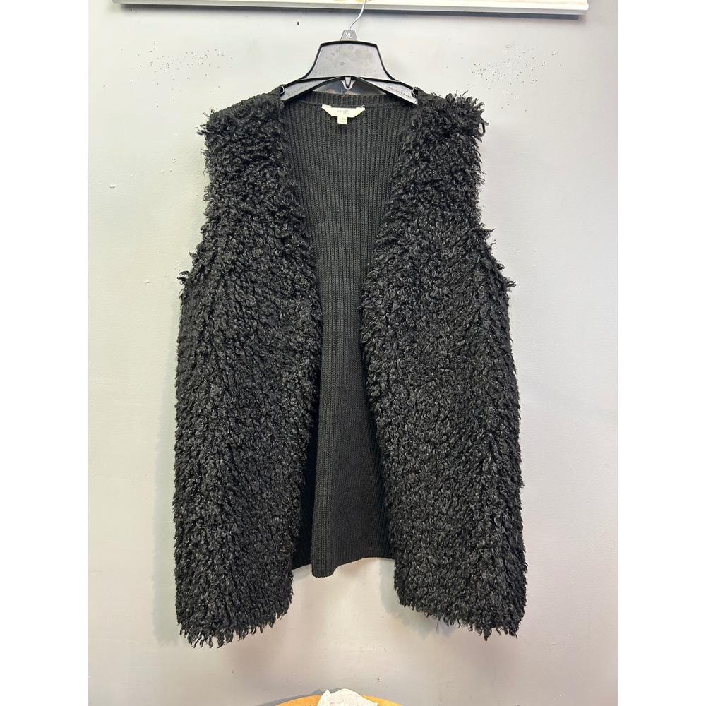 Terra & Sky Vest Womens 2X Black Soot Faux Fur Ribbed Knit Open Front Layering